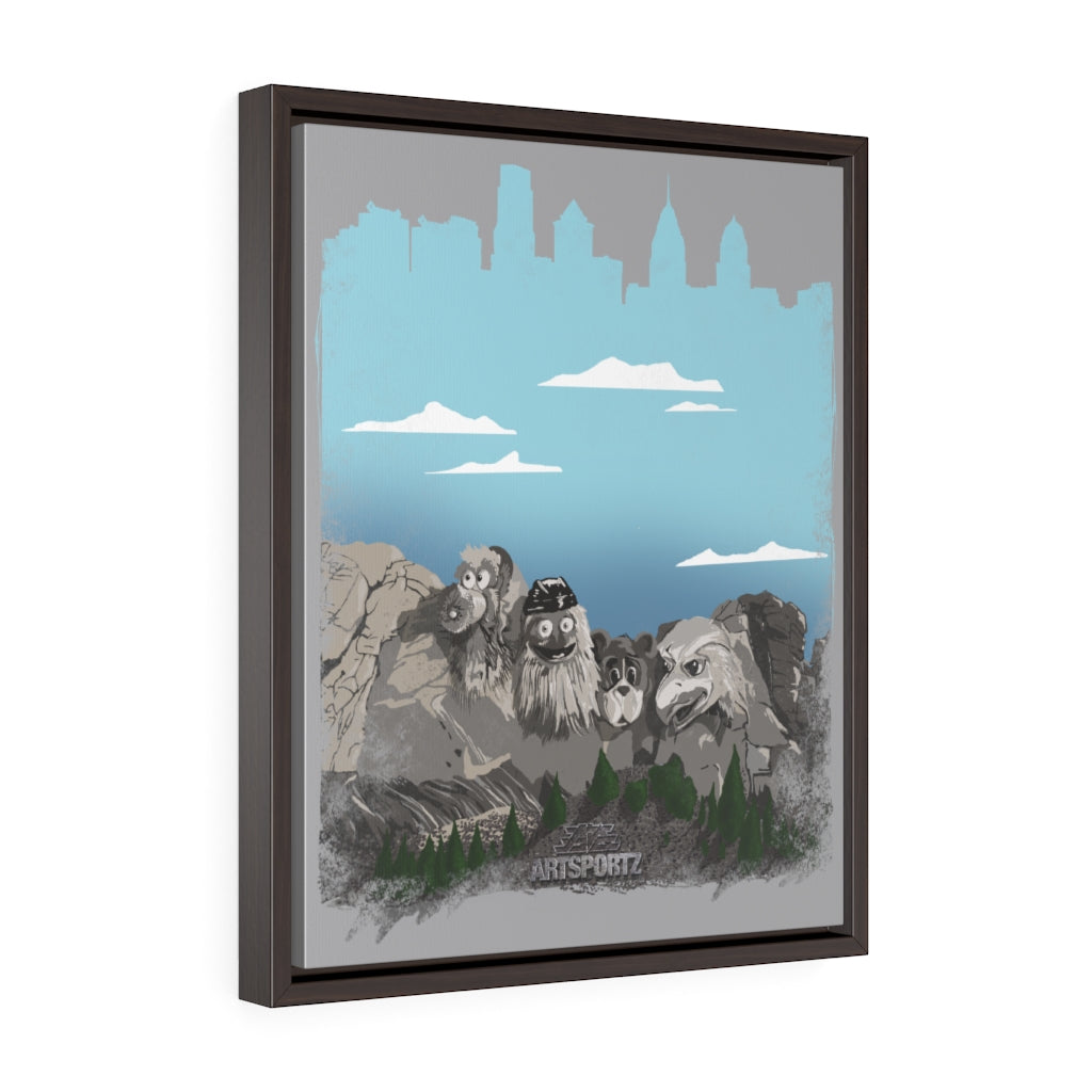 Mt. Rushmore Philly "Mt Crushmore" Vertical Framed Premium Gallery Wrap Canvas