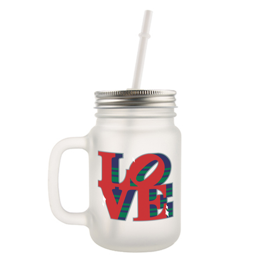 Love Mug Frosted glass mason jar with handle