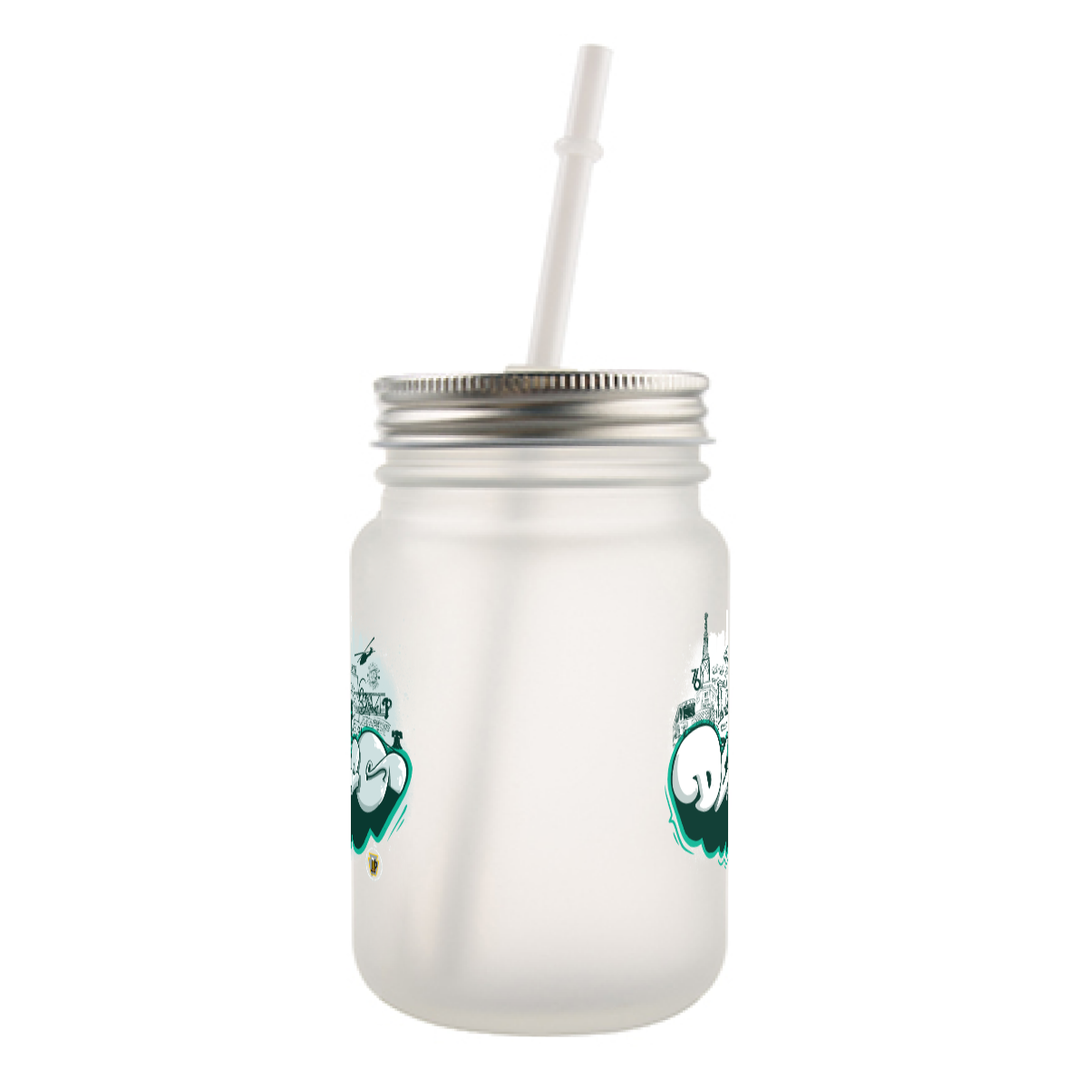 Delco Favorite Places Frosted glass mason jar with handle