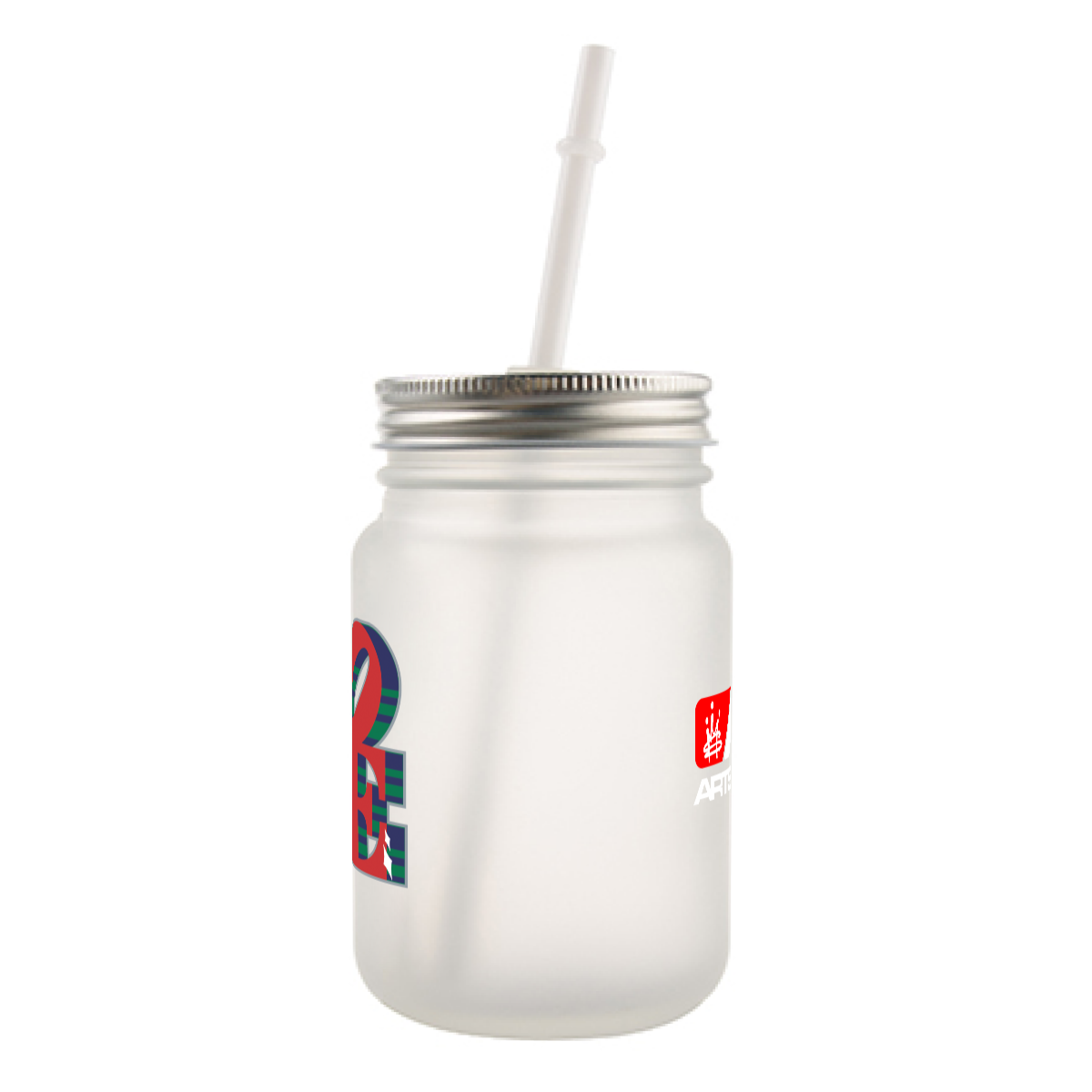 Love Mug Frosted glass mason jar with handle