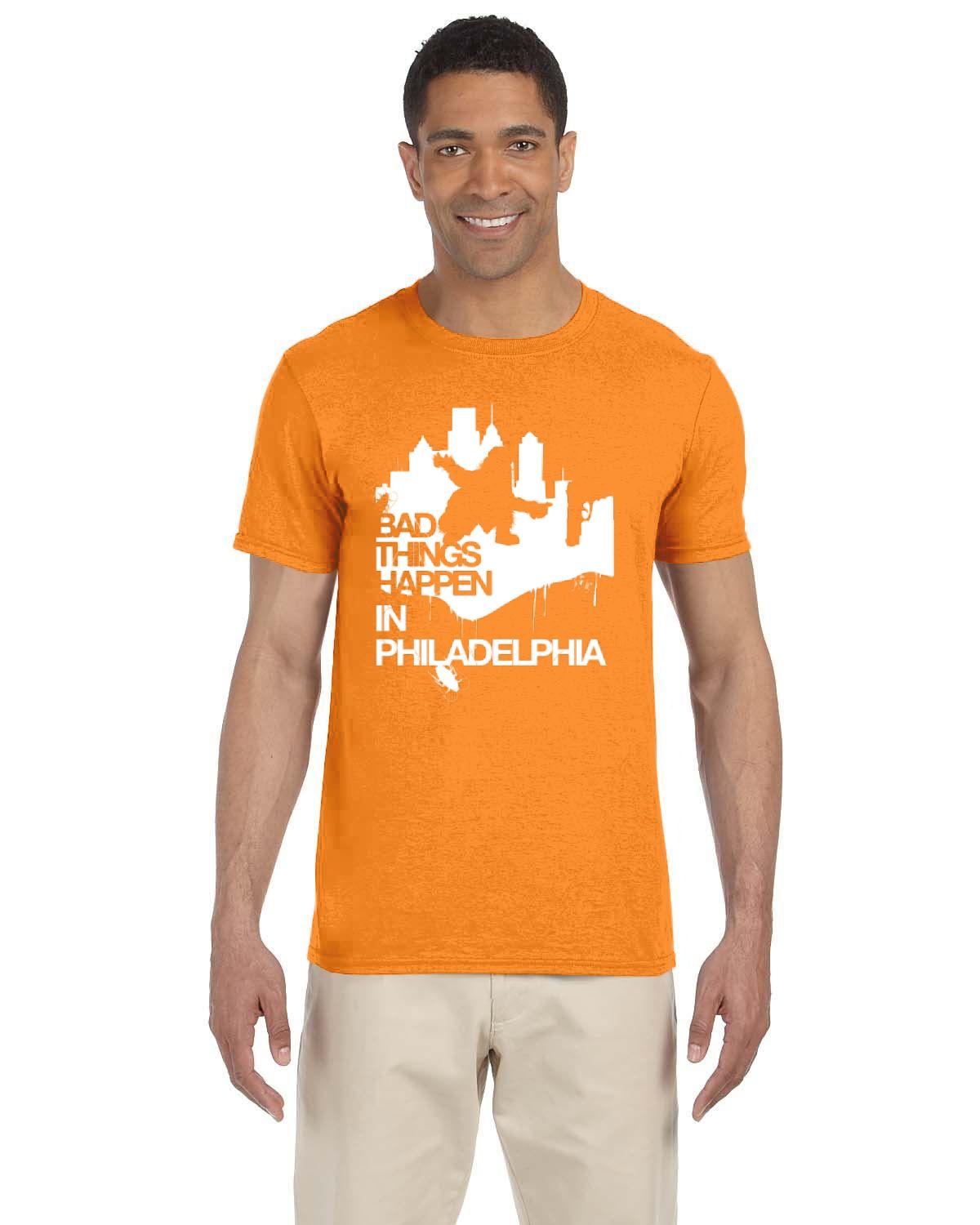 Bad Things Happen in Philadelphia Gritty shape (Gildan Adult Softstyle 7.5 oz./lin. yd. T-Shirt | G640)