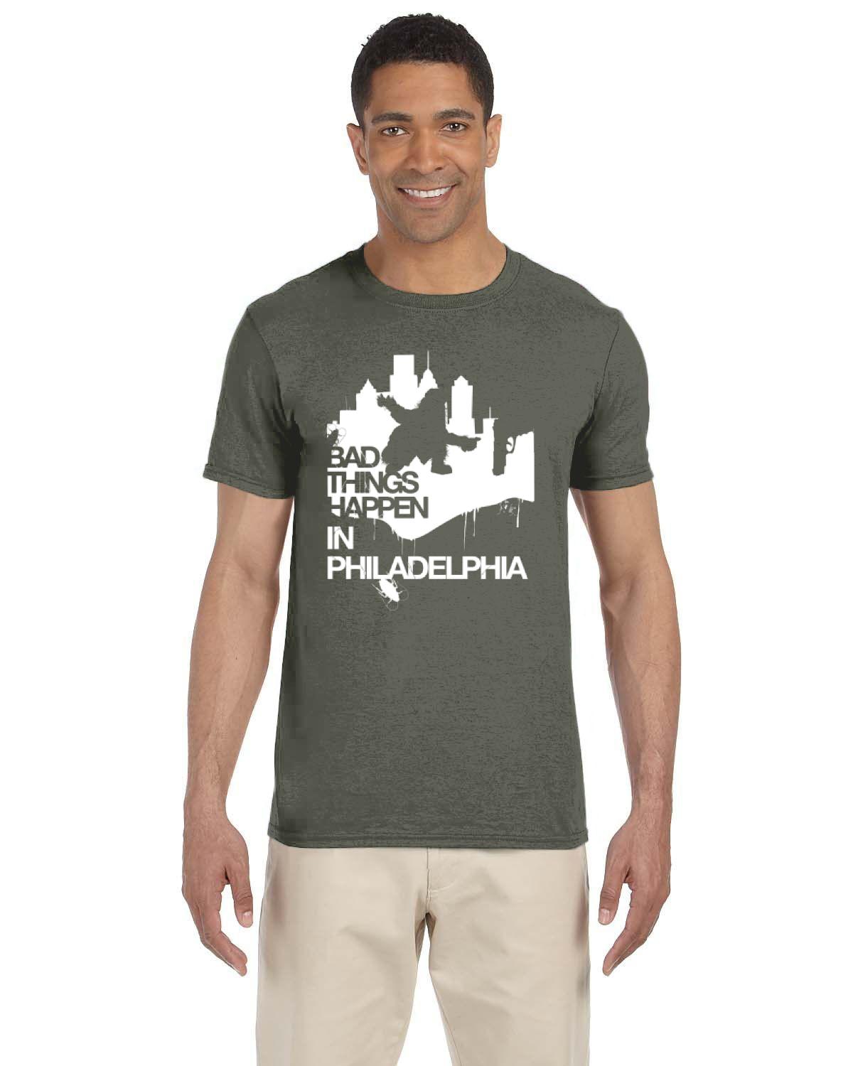 Bad Things Happen in Philadelphia Gritty shape (Gildan Adult Softstyle 7.5 oz./lin. yd. T-Shirt | G640)