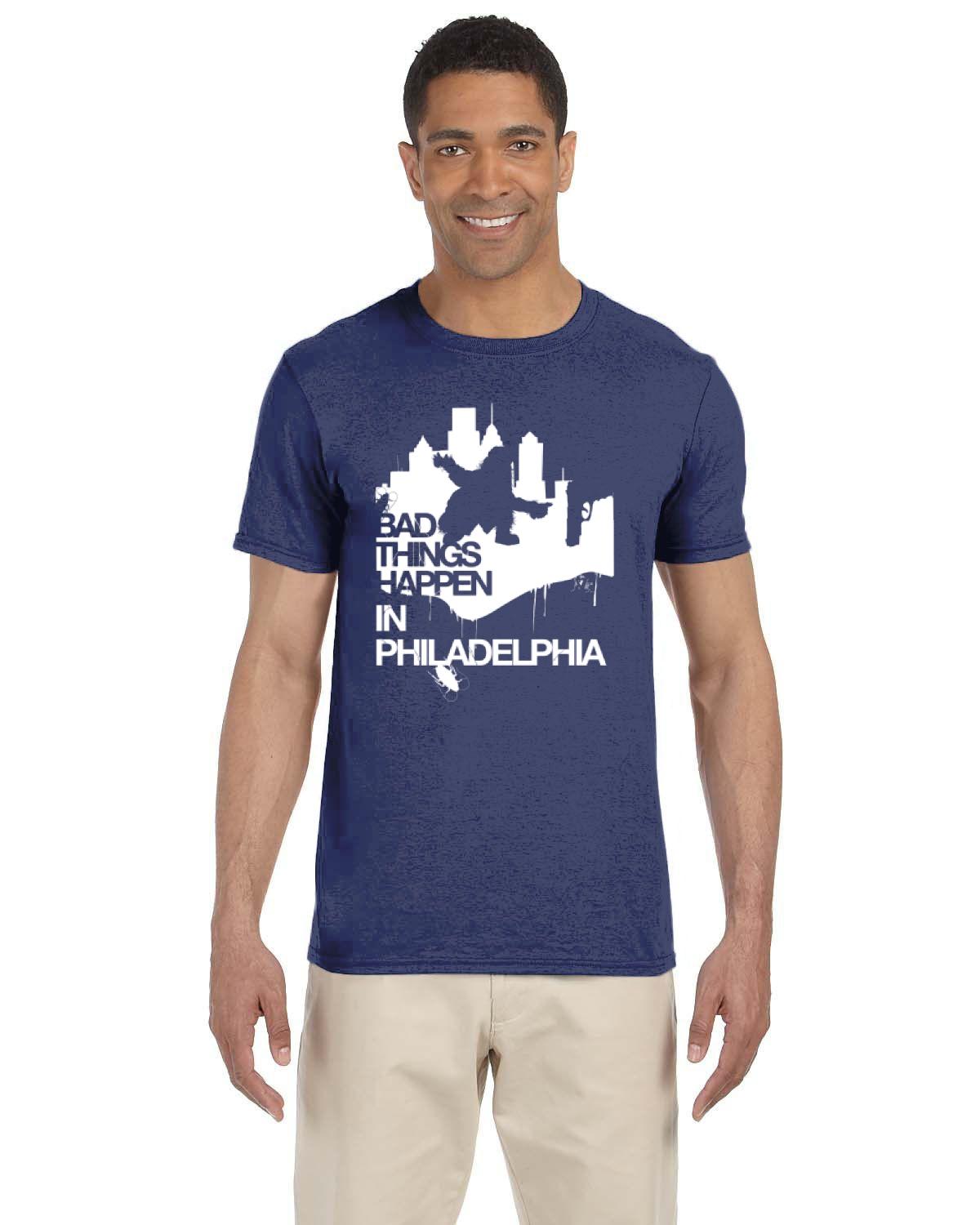 Bad Things Happen in Philadelphia Gritty shape (Gildan Adult Softstyle 7.5 oz./lin. yd. T-Shirt | G640)