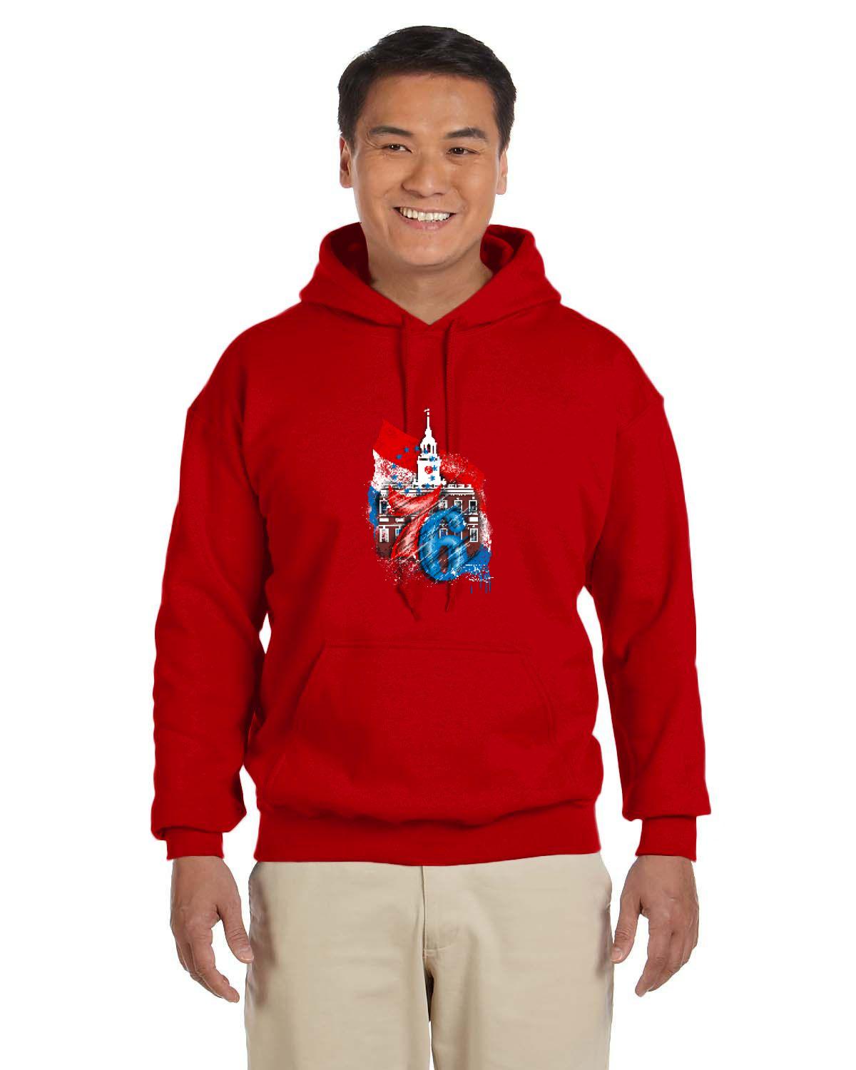 76ers Independence Hoodie (Gildan Adult Heavy Blend 13.3 oz./lin. yd., 50/50 Hood | G185)
