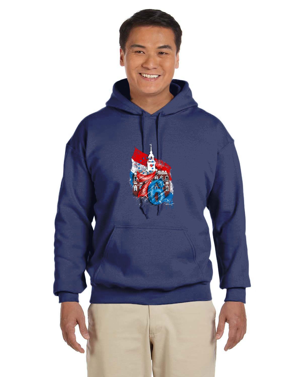 76ers Independence Hoodie (Gildan Adult Heavy Blend 13.3 oz./lin. yd., 50/50 Hood | G185)