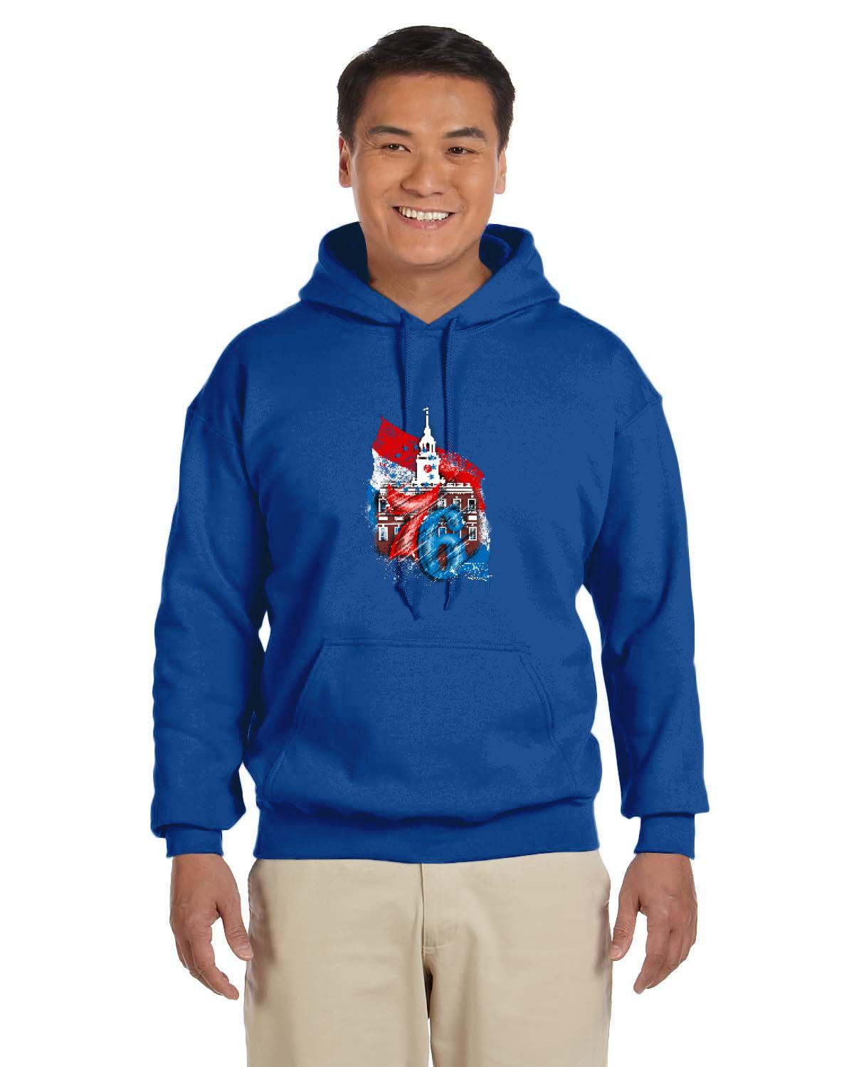 76ers Independence Hoodie (Gildan Adult Heavy Blend 13.3 oz./lin. yd., 50/50 Hood | G185)