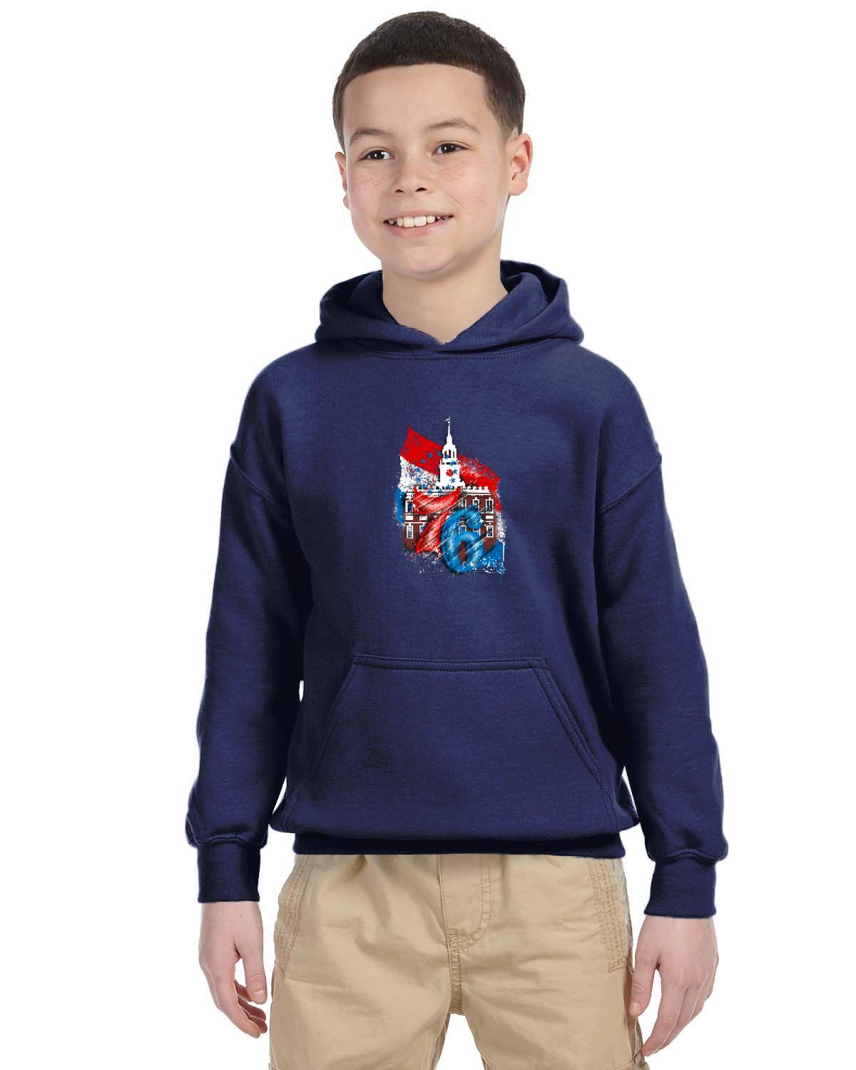 76ers Independence Youth Hoodie (Gildan Youth Heavy Blend 13.3 oz./lin. yd., 50/50 Hood | G185B)