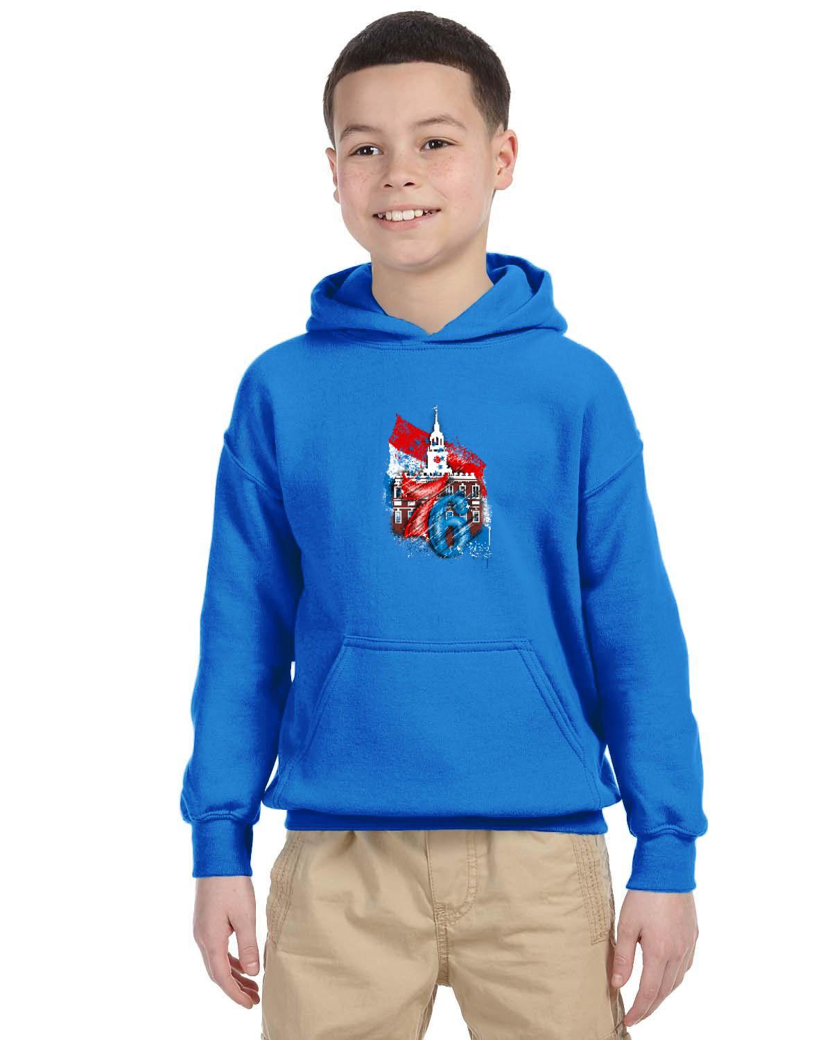 76ers Independence Youth Hoodie (Gildan Youth Heavy Blend 13.3 oz./lin. yd., 50/50 Hood | G185B)