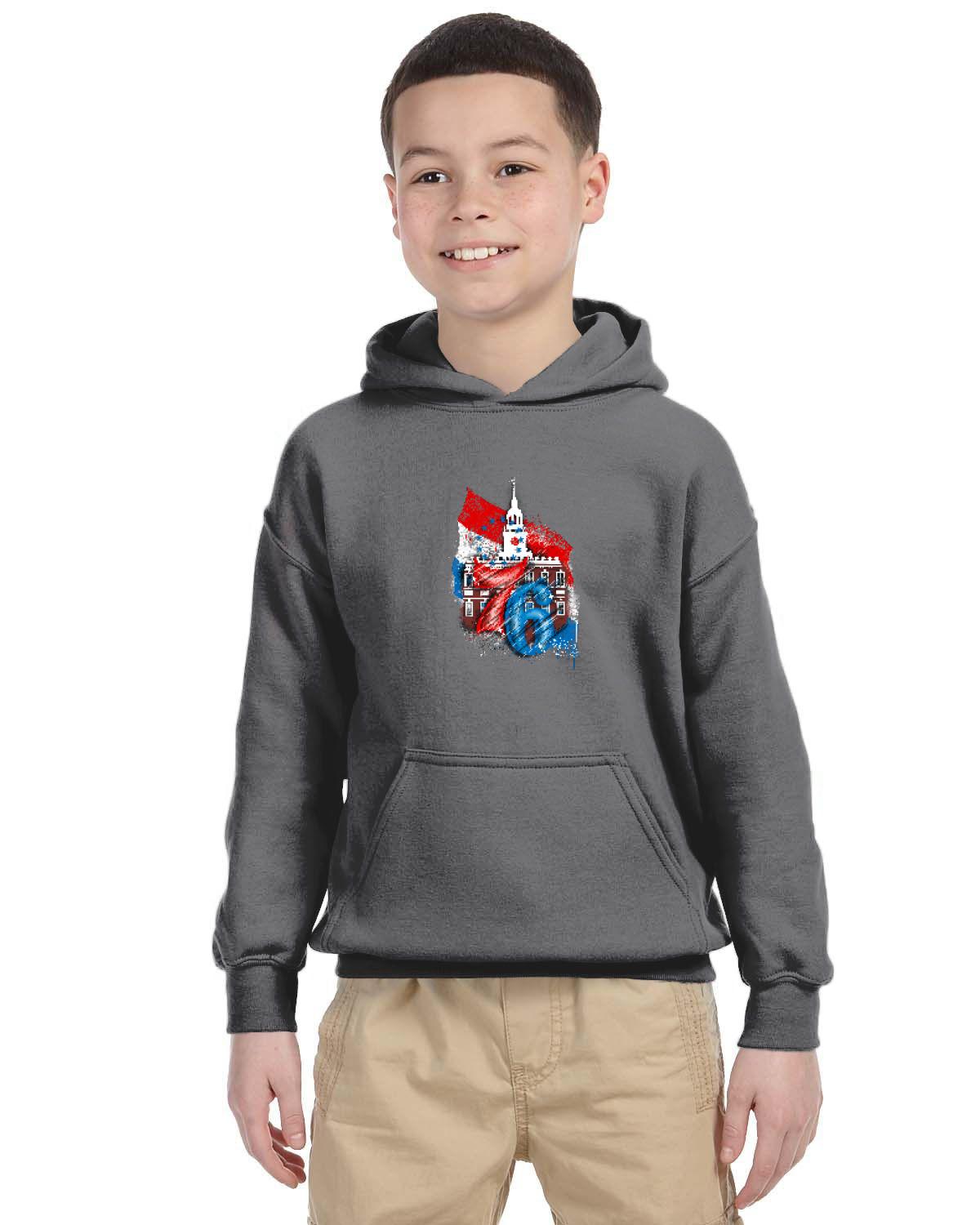 76ers Independence Youth Hoodie (Gildan Youth Heavy Blend 13.3 oz./lin. yd., 50/50 Hood | G185B)