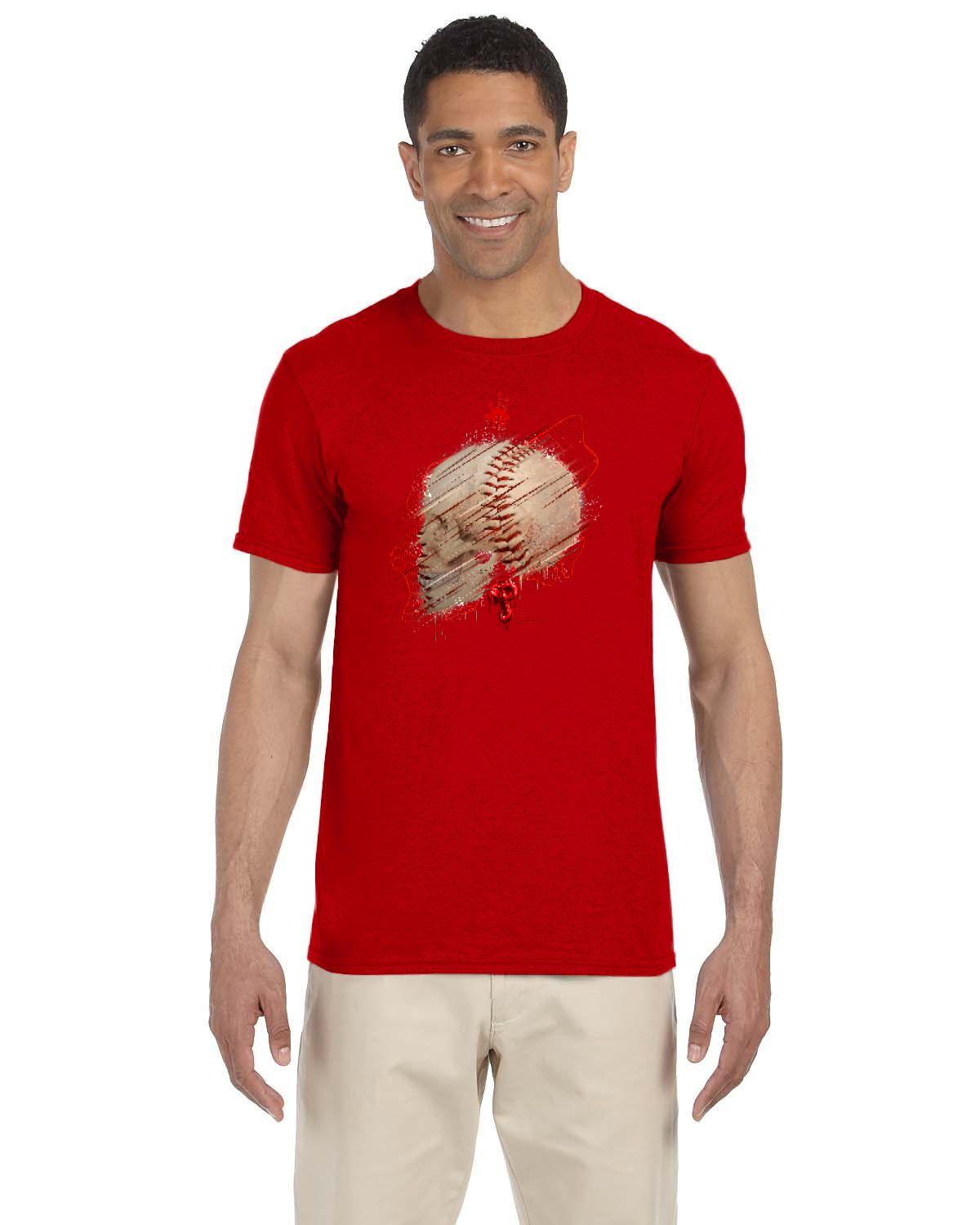 Philly Baseball Skull Red Tee (Gildan Adult Softstyle 7.5 oz./lin. yd. T-Shirt | G640)