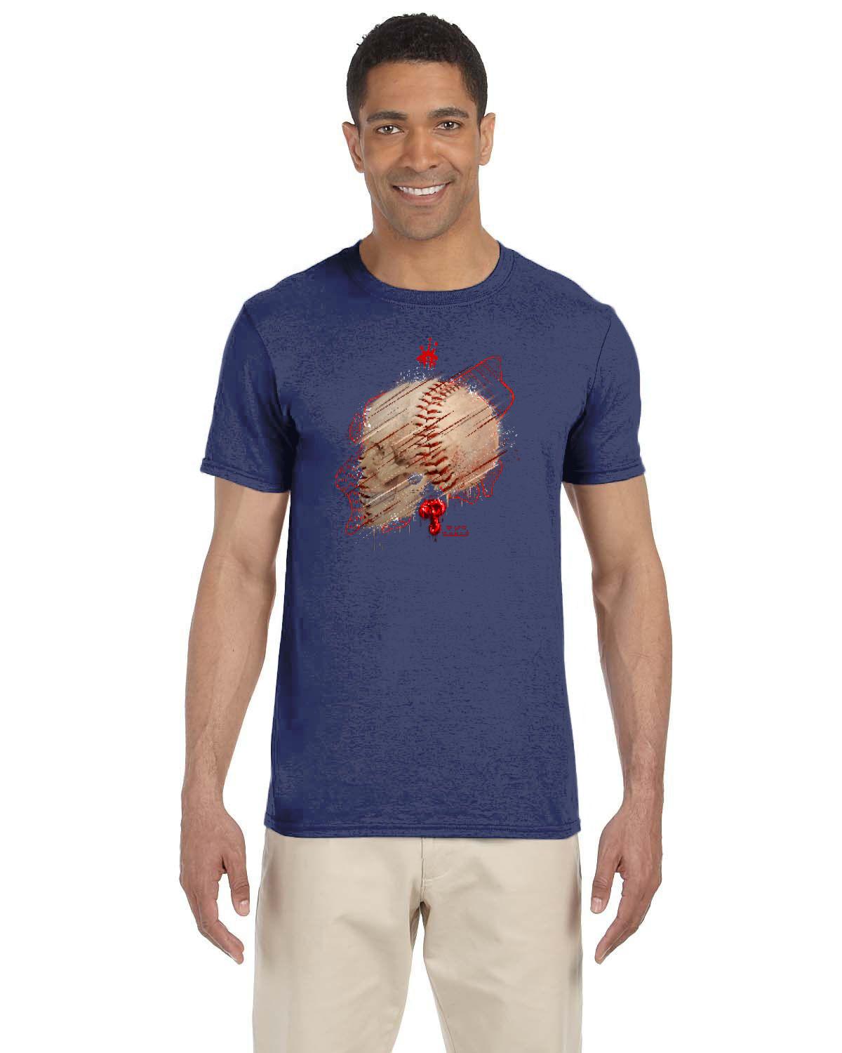 Philly Baseball Skull Red Tee (Gildan Adult Softstyle 7.5 oz./lin. yd. T-Shirt | G640)