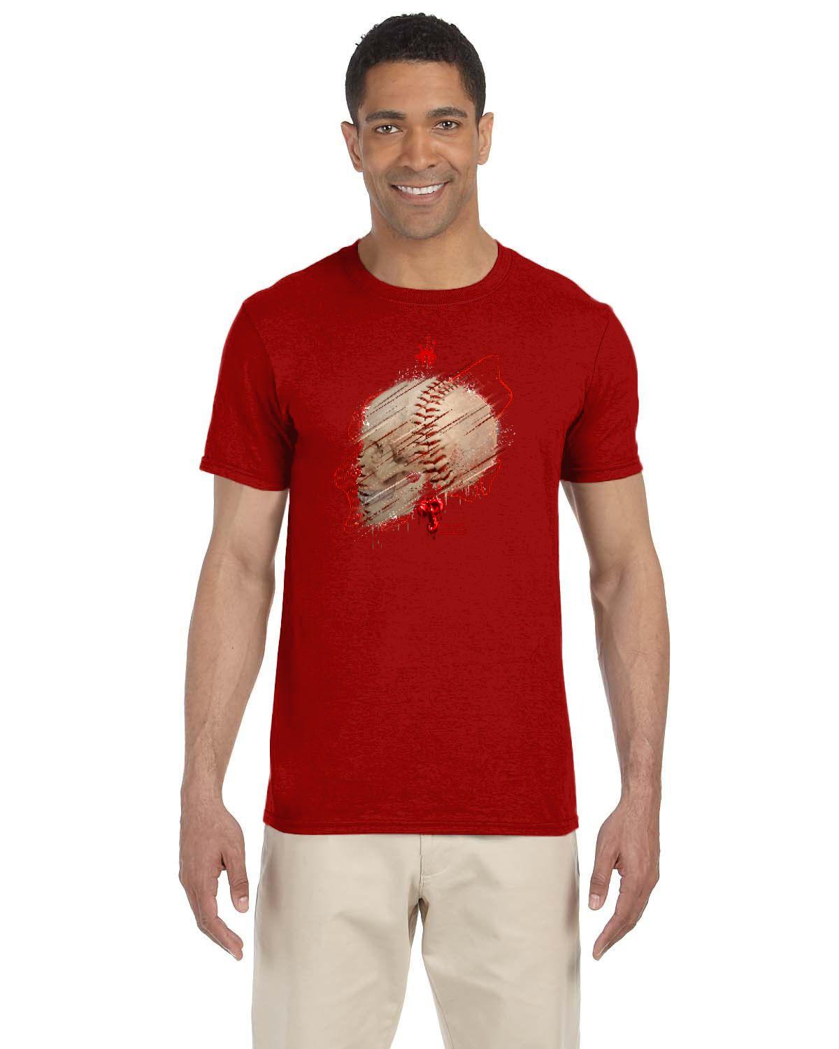 Philly Baseball Skull Red Tee (Gildan Adult Softstyle 7.5 oz./lin. yd. T-Shirt | G640)