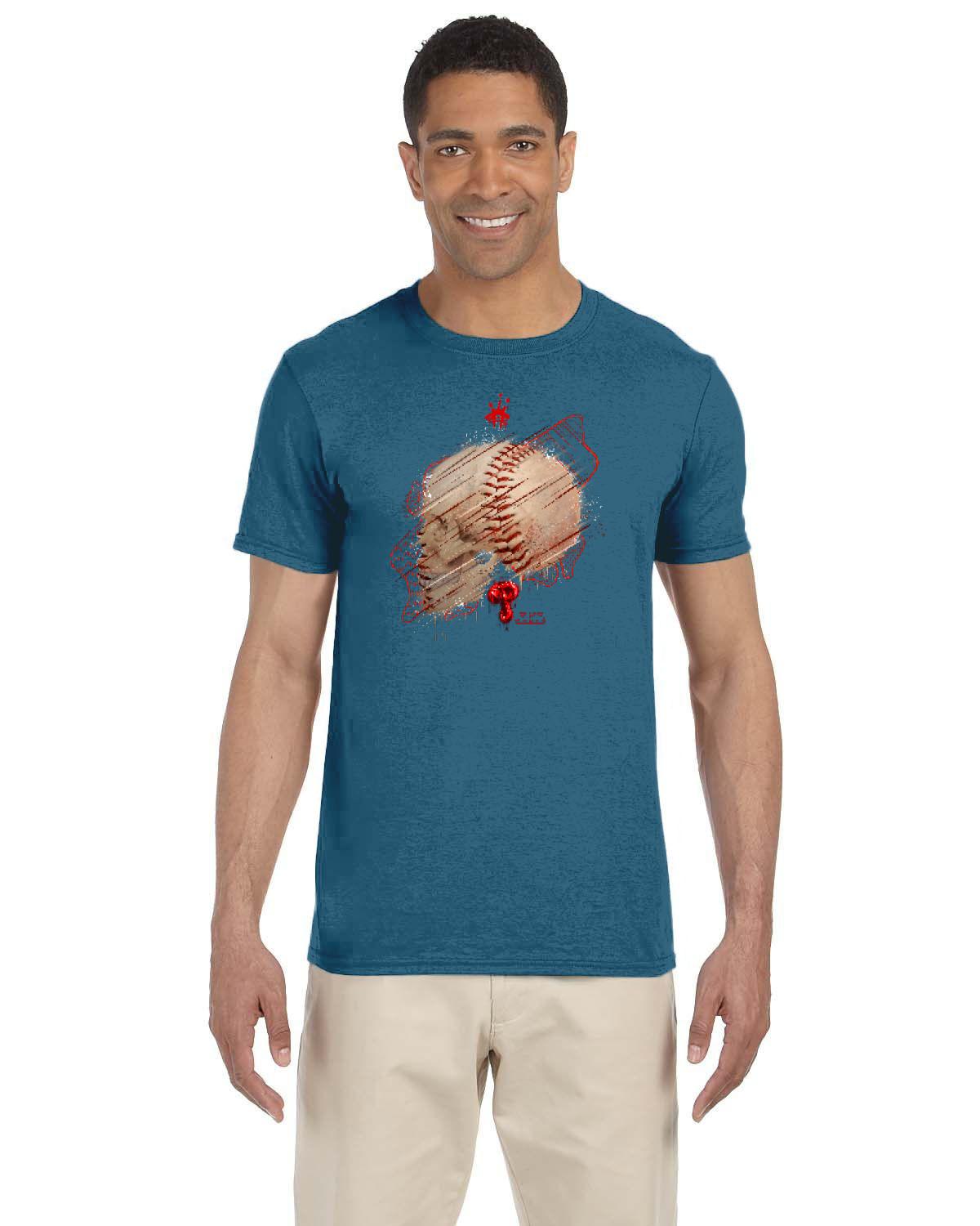 Philly Baseball Skull Red Tee (Gildan Adult Softstyle 7.5 oz./lin. yd. T-Shirt | G640)