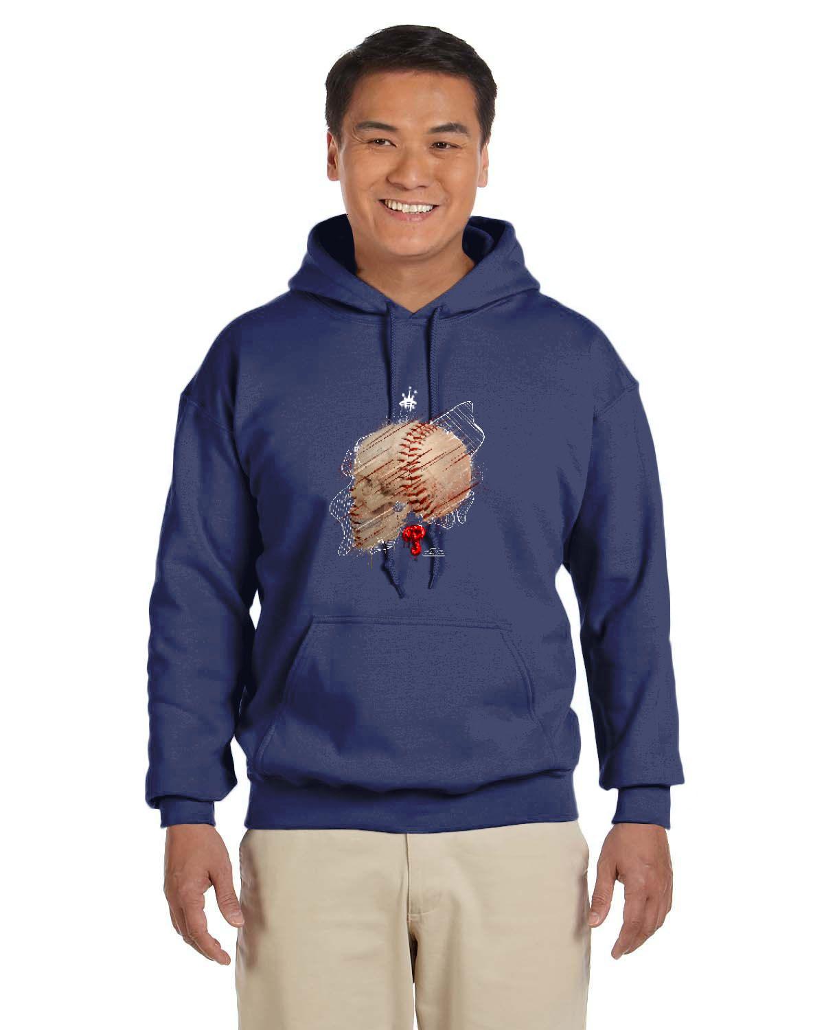 Philly Baseball Skull White Hoodie (Gildan Adult Heavy Blend 13.3 oz./lin. yd., 50/50 Hood | G185)