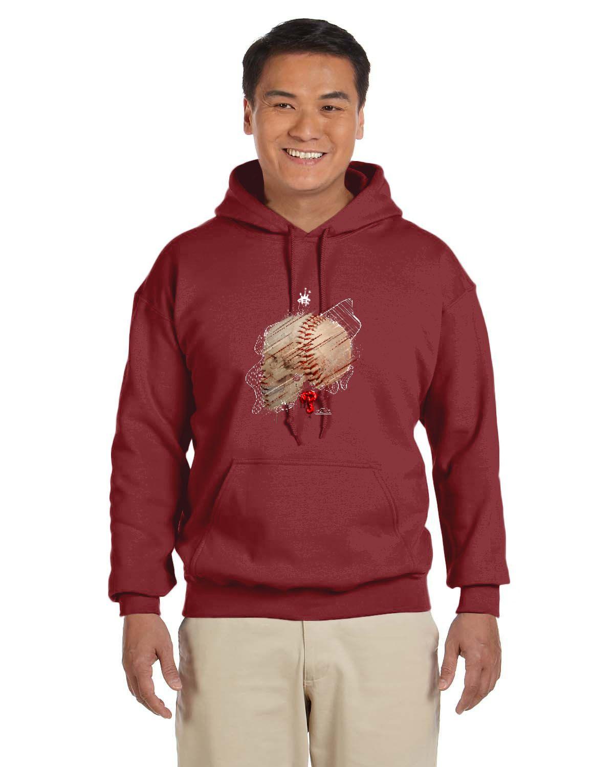 Philly Baseball Skull White Hoodie (Gildan Adult Heavy Blend 13.3 oz./lin. yd., 50/50 Hood | G185)