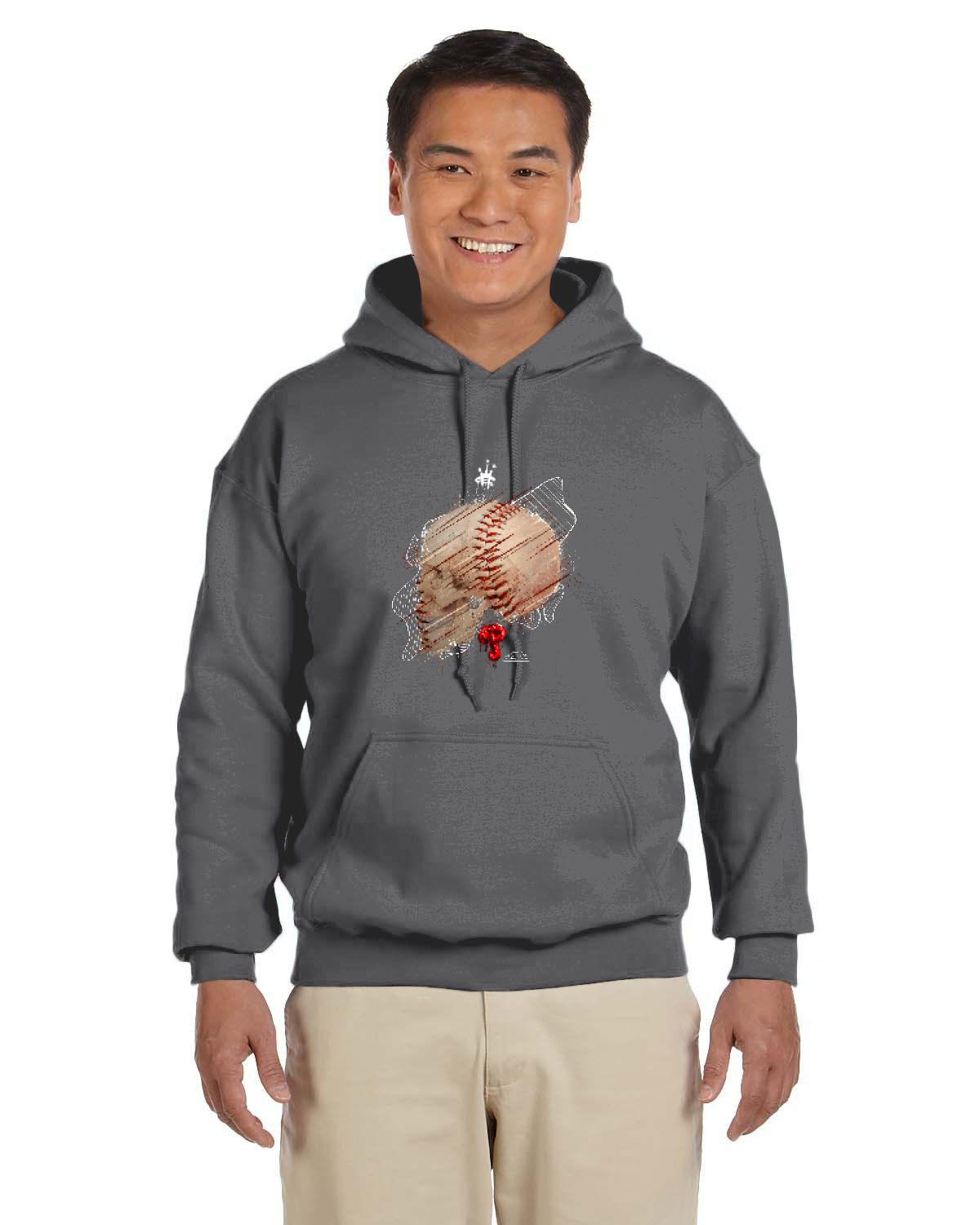 Philly Baseball Skull White Hoodie (Gildan Adult Heavy Blend 13.3 oz./lin. yd., 50/50 Hood | G185)