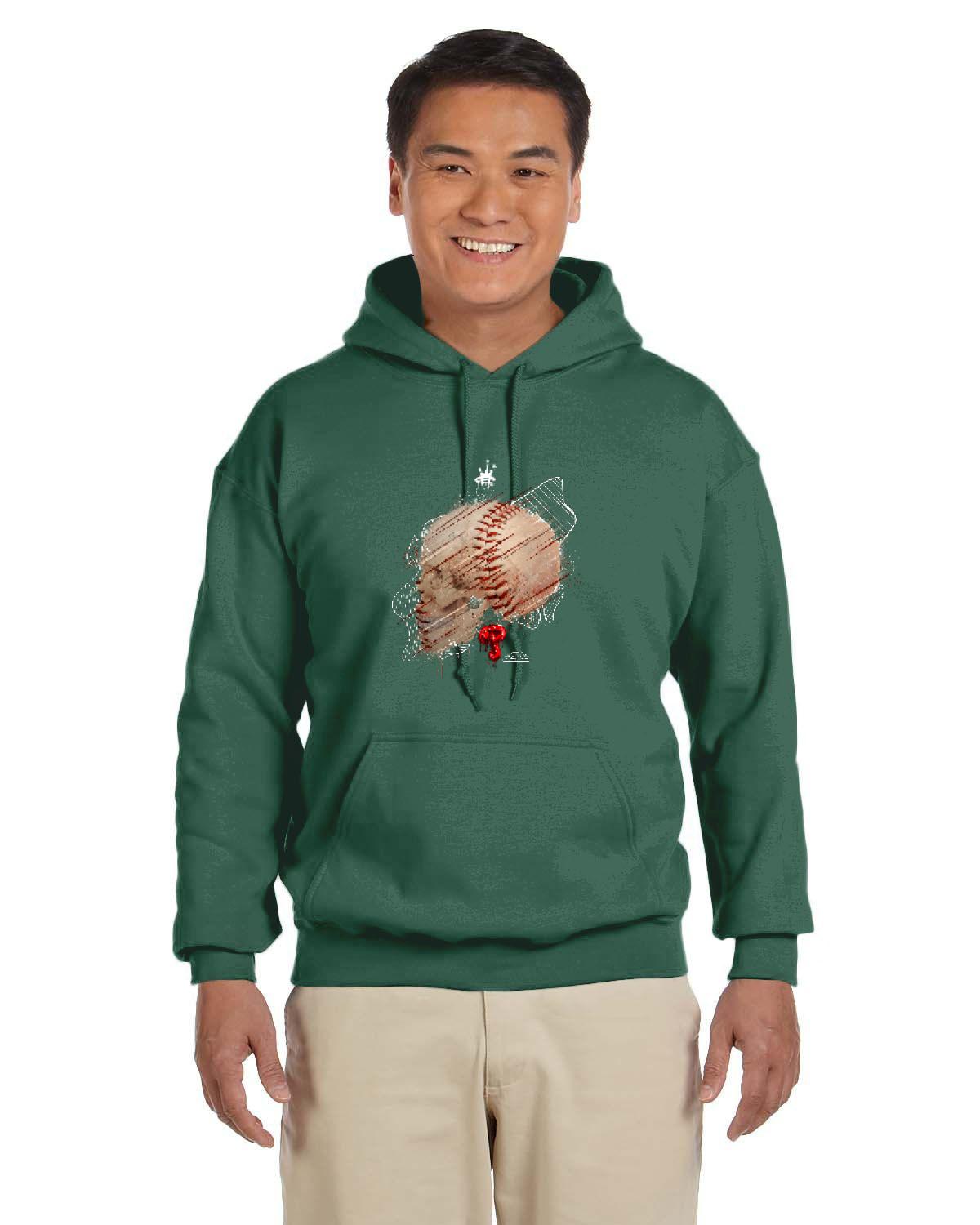 Philly Baseball Skull White Hoodie (Gildan Adult Heavy Blend 13.3 oz./lin. yd., 50/50 Hood | G185)