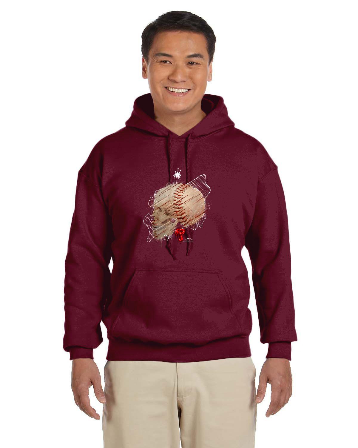 Philly Baseball Skull White Hoodie (Gildan Adult Heavy Blend 13.3 oz./lin. yd., 50/50 Hood | G185)