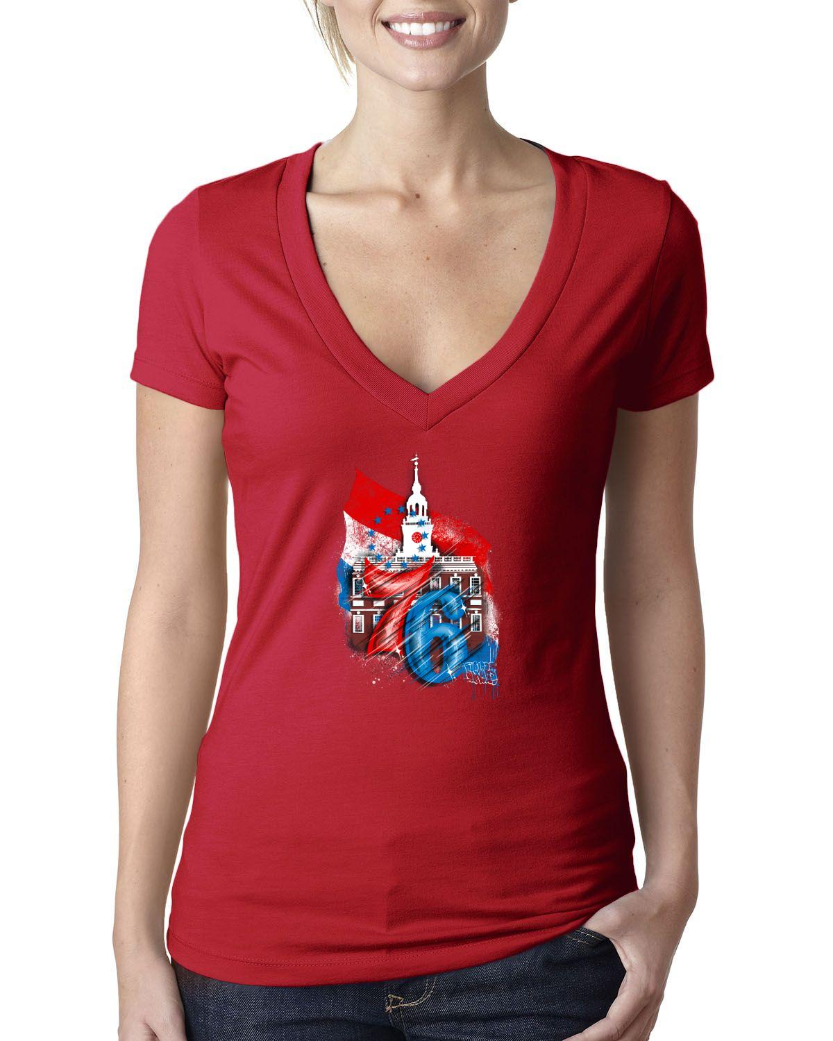 76ers Independence V Neck (Next Level Ladies' CVC Deep V | 6640)