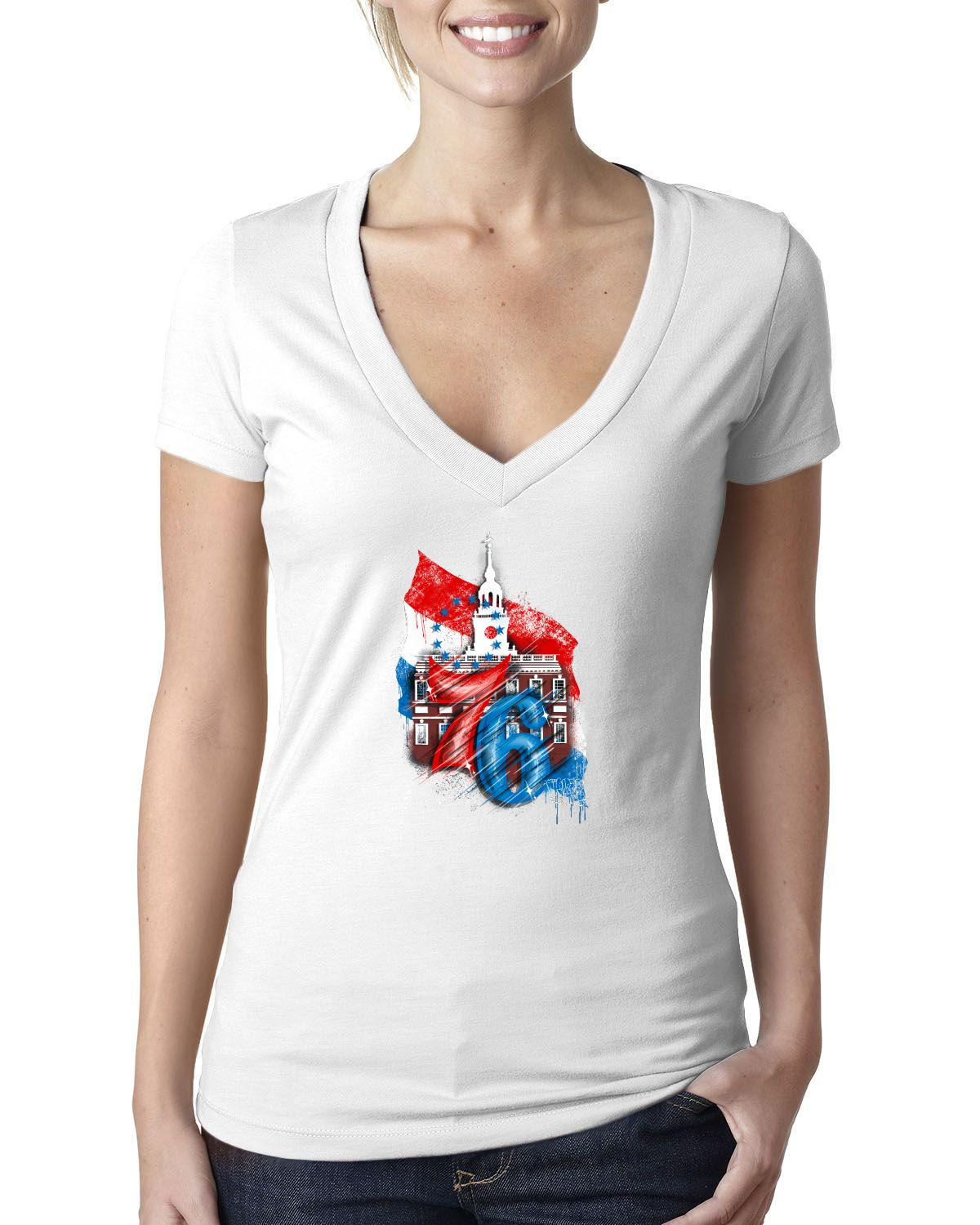 76ers Independence V Neck (Next Level Ladies' CVC Deep V | 6640)