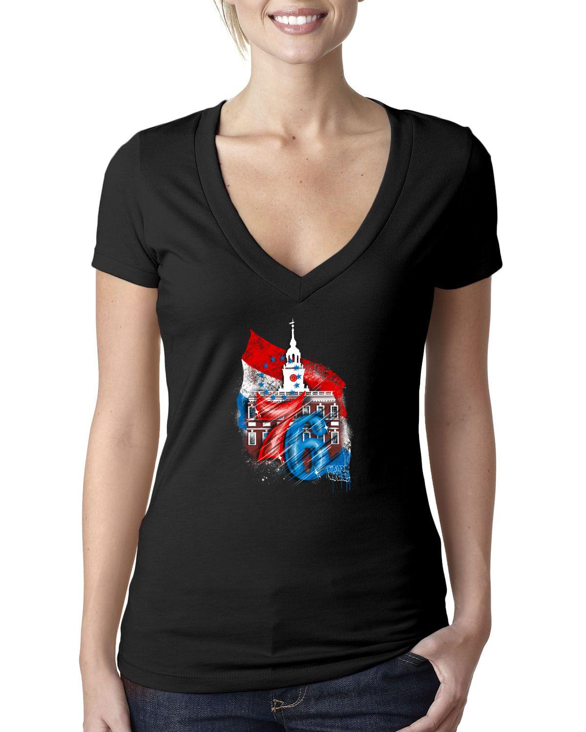 76ers Independence V Neck (Next Level Ladies' CVC Deep V | 6640)