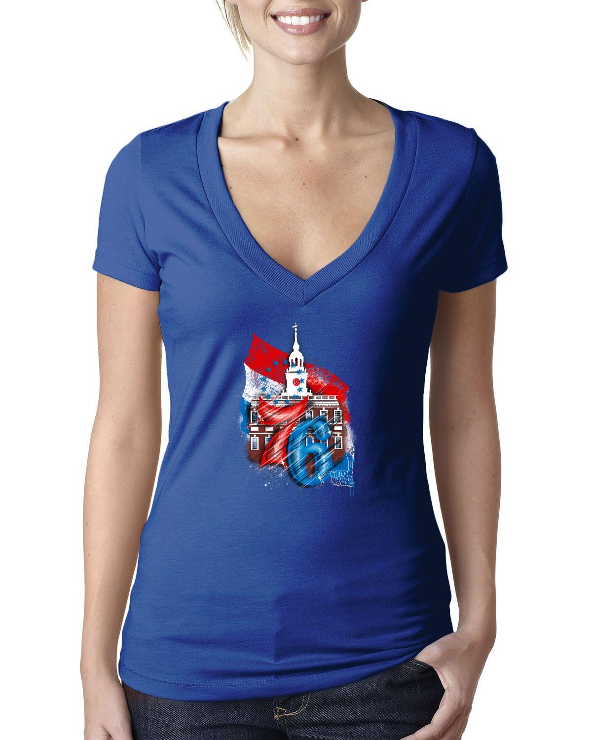 76ers Independence V Neck (Next Level Ladies' CVC Deep V | 6640)