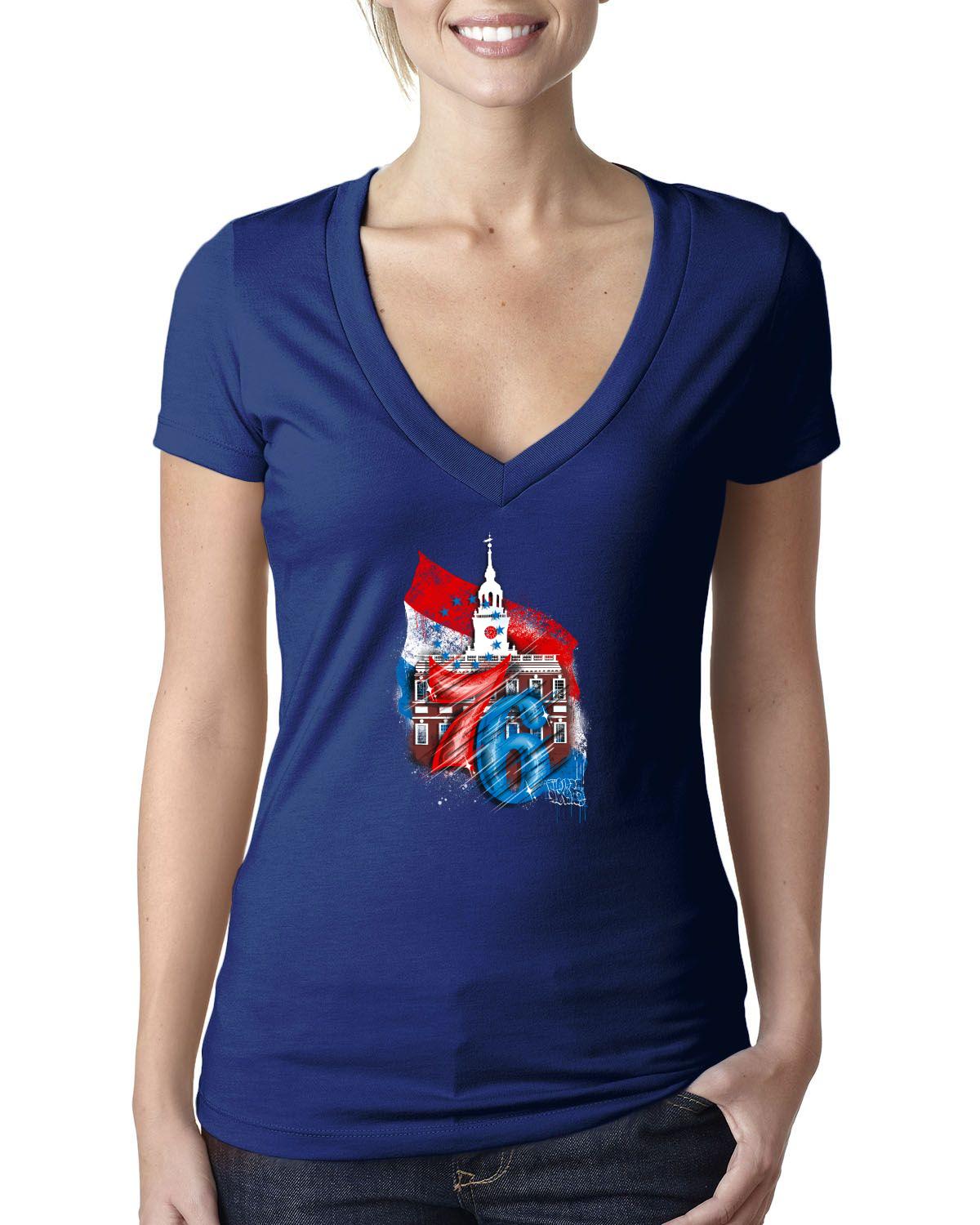 76ers Independence V Neck (Next Level Ladies' CVC Deep V | 6640)