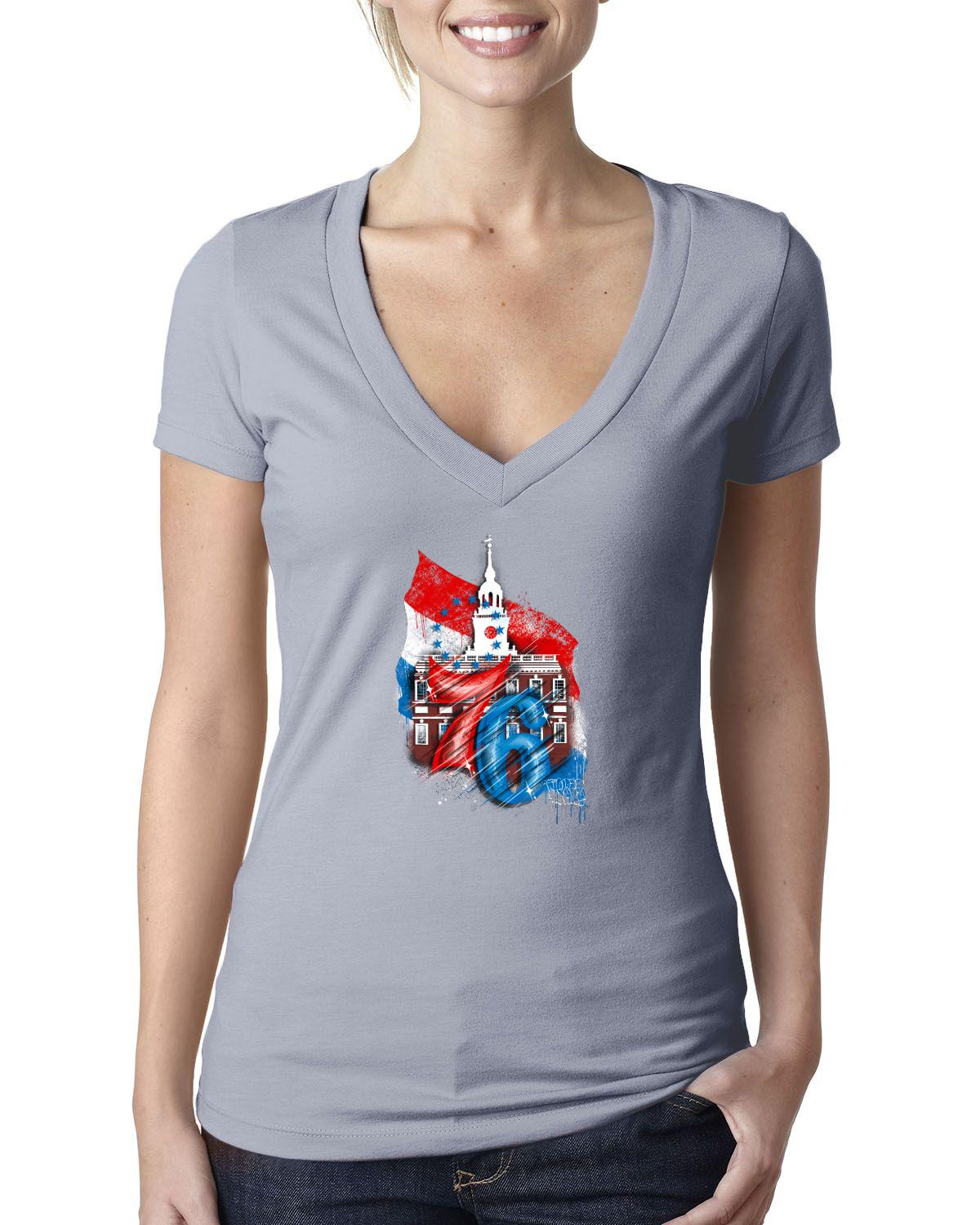 76ers Independence V Neck (Next Level Ladies' CVC Deep V | 6640)