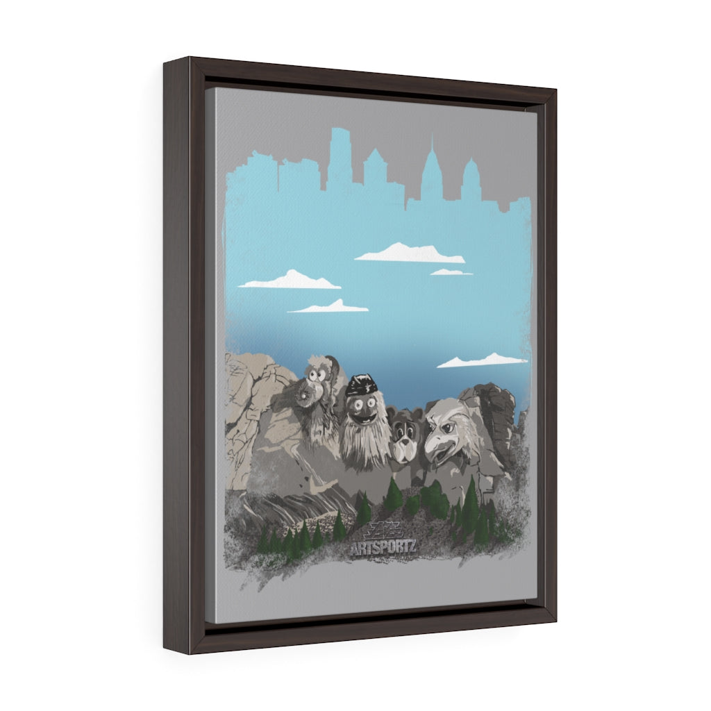 Mt. Rushmore Philly "Mt Crushmore" Vertical Framed Premium Gallery Wrap Canvas
